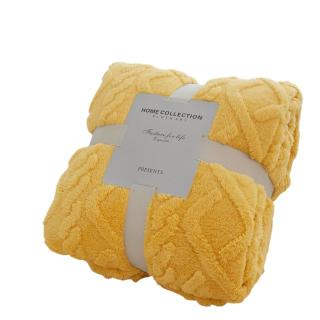 【Hイエロー】Simpleケーブルニットブランケット