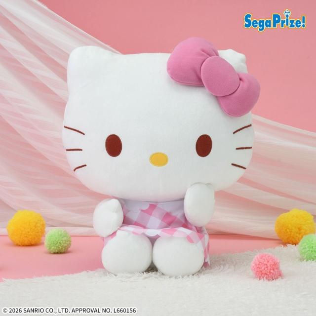 サンリオ】ハローキティ LLぬいぐるみ ピンクチェックVer. | クレーン