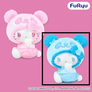 【サンリオ】【Bブルー】パンダ ハローキティ もこもこベイビーBIGぬいぐるみ