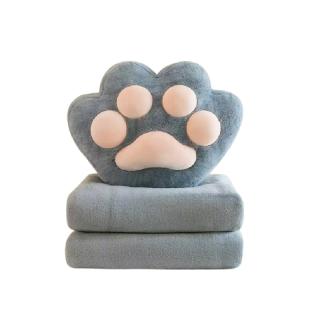 【Aグレー】猫の手クッションブランケット