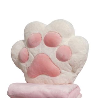 【Dホワイト】猫の手クッションブランケット