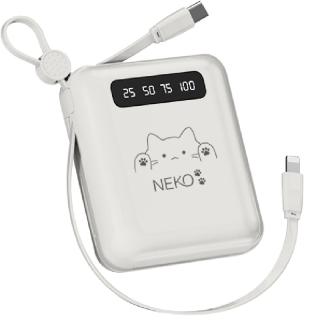 【家電製品(プライズ)】【Aホワイト】NEKO ケーブル内蔵超ミニモバイルバッテリー6000mAh　 NK-409