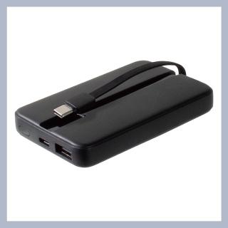 【家電製品(プライズ)】【Bブラック】コード内蔵モバイルバッテリー5000mAh