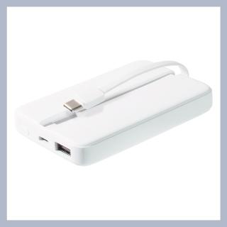 【家電製品(プライズ)】【Aホワイト】コード内蔵モバイルバッテリー5000mAh