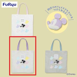 【ディズニー】【Bライトグレー】ミッキーマウス フェイスマスコット付き トートバッグ