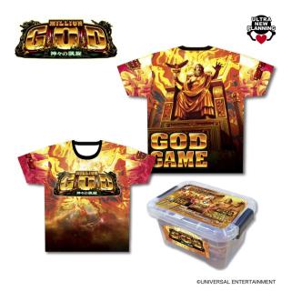 【ミリオンゴッド】【A柄(前:ロゴ×後ろ:GOD GAME)】MILLIONGOD 神々の凱旋 コンコレフルグラTシャツ