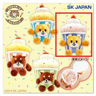【かなざわまこと】【Cおかか(パステルピンク×ブルーボーダー)】忠犬もちしば×かなざわまこと カップケーキポーチ
