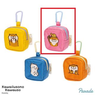 【可愛い嘘のカワウソ】【Bピンク】可愛い嘘のカワウソ カラビナつき刺繍スクエアミニポーチ