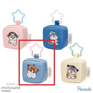 【mofusand】【Cライトブルー】mofusand カラビナつき刺繍スクエアミニポーチ