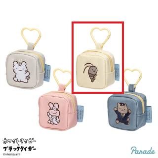 【ホワイトタイガーとブラックタイガー】【Bブラックタイガー】ホワイトタイガーとブラックタイガー カラビナつき刺繍スクエアミニポーチ