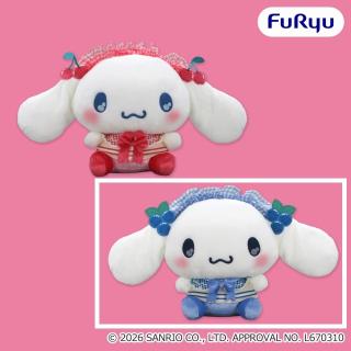 【サンリオ】【Bブルーベリー】シナモロール チェリー＆ブルーベリーギンガムBIGぬいぐるみ