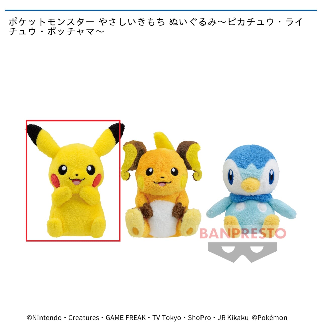 【ポケットモンスター】【Aピカチュウ】ポケットモンスター やさしいきもち ぬいぐるみ～ピカチュウ・ライチュウ・ポッチャマ～