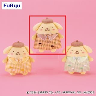 【サンリオ】【Bブラウン】ポムポムプリン リボンいっぱい！ギンガムチェックぬいぐるみ
