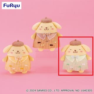 【サンリオ】【Cグリーン】ポムポムプリン リボンいっぱい！ギンガムチェックぬいぐるみ