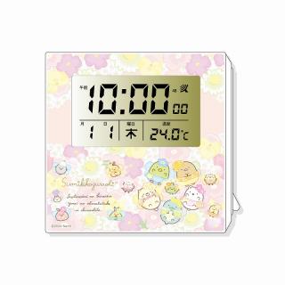 【すみっコぐらし】【Bピンク(お花の総柄)】すみっコぐらし電波クロック6(ざっそうとようせいのお花畑)
