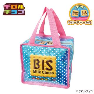 【コラボプライズ】【Cブルー(持ち手ピンク)】チロルチョコ 保温保冷グリッターランチバッグ