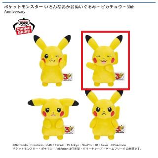 【ポケットモンスター】【Bピカチュウ（両目閉じ）】ポケットモンスター いろんなおかおぬいぐるみ～ピカチュウ～30th Anniversary