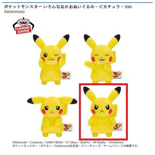 【ポケットモンスター】【Dピカチュウ（怒り目）】ポケットモンスター いろんなおかおぬいぐるみ～ピカチュウ～30th Anniversary
