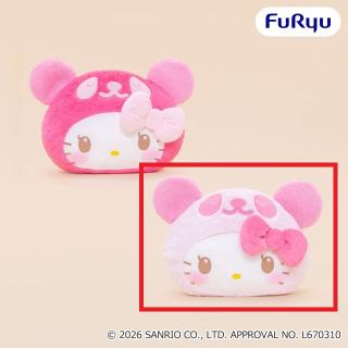 【サンリオ】【B淡ピンク】パンダ ハローキティ まるっこヘッドBIGぬいぐるみ